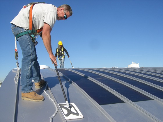 Solar Installer at a Commercial PV Installation